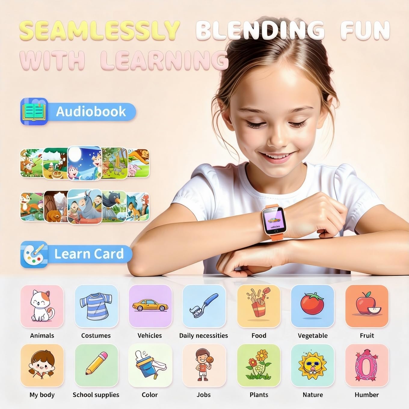 ZUODUN Kids Watch for Girls – Orange Smart Watch with Camera, 26 Games, Alarm, Pedometer & Audiobooks