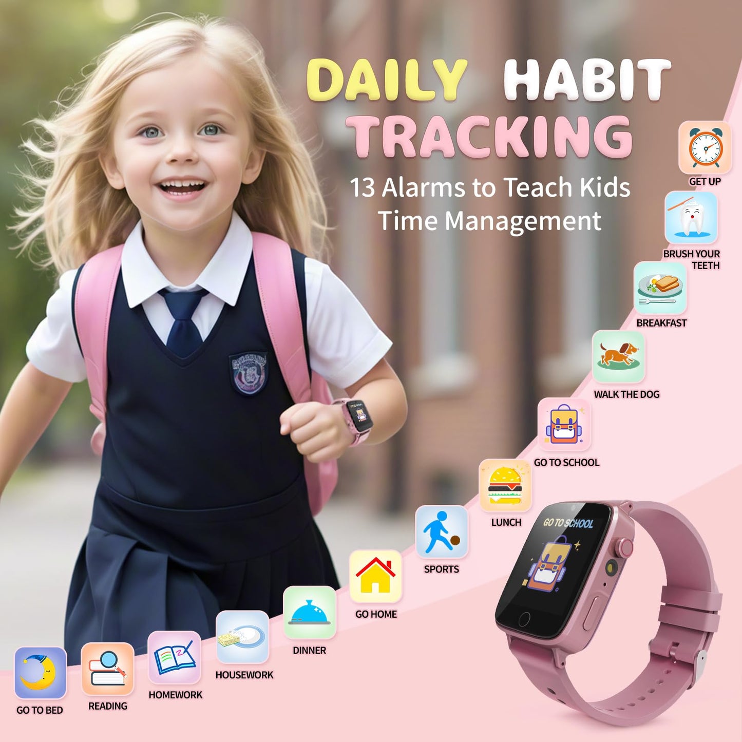 ZUODUN Kids Watch for Girls – Camera, 26 Puzzle Games, Alarm, Pedometer & Learning Cards