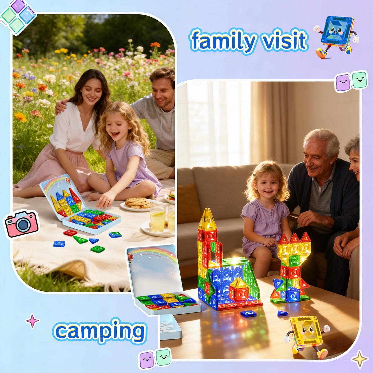 Zupooko 60-Piece Magnetic Tiles for Kids 3-8 | Travel STEM Toy