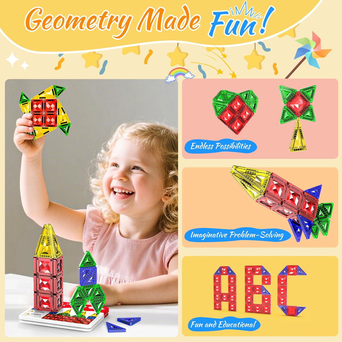Zupooko Mini Magnetic Tiles – Travel STEM Toy for Kids 3-8 with Metal Storage Box