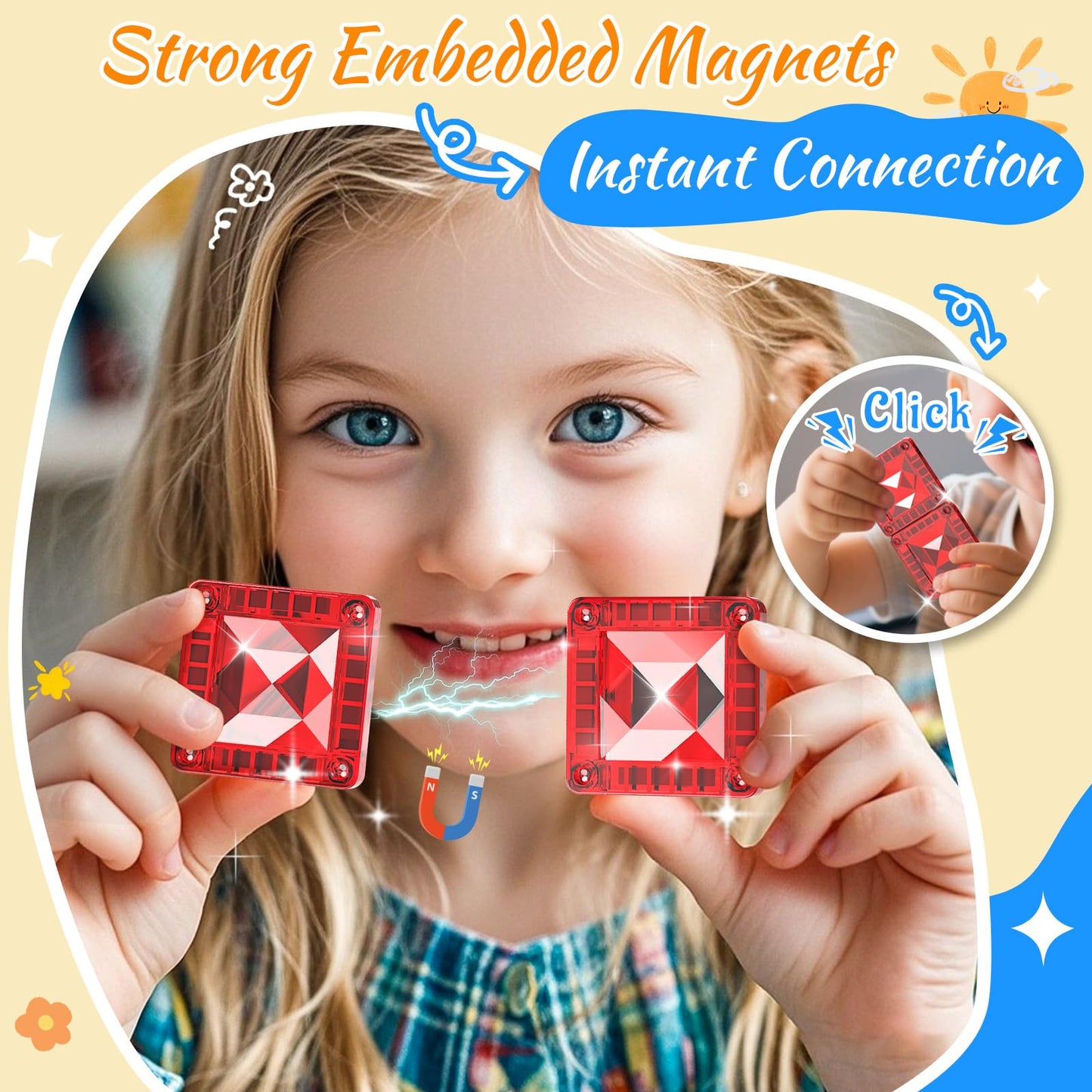 Zupooko Mini Magnetic Tiles – Travel STEM Toy for Kids 3-8 with Metal Storage Box