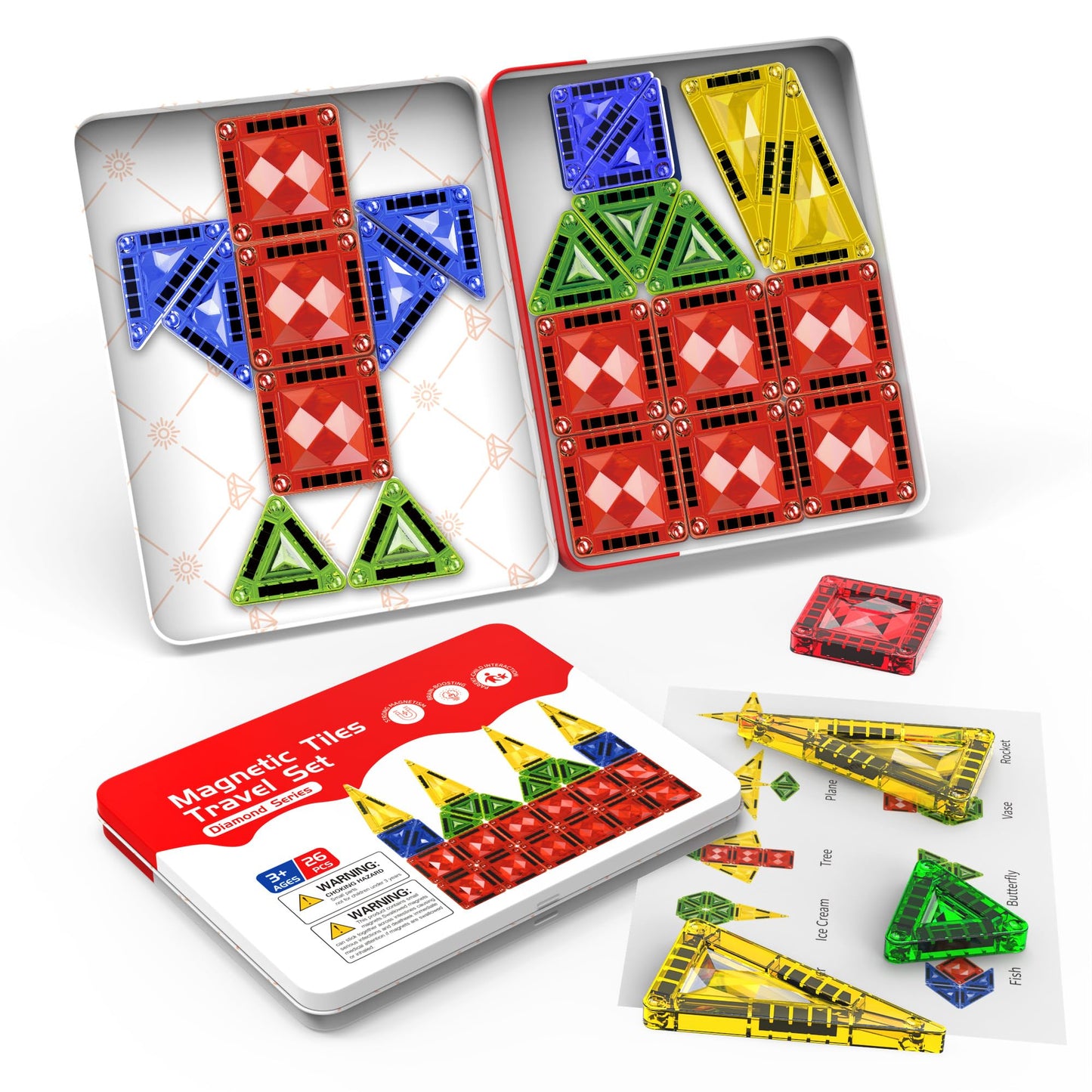 Zupooko Mini Magnetic Tiles – Travel STEM Toy for Kids 3-8 with Metal Storage Box