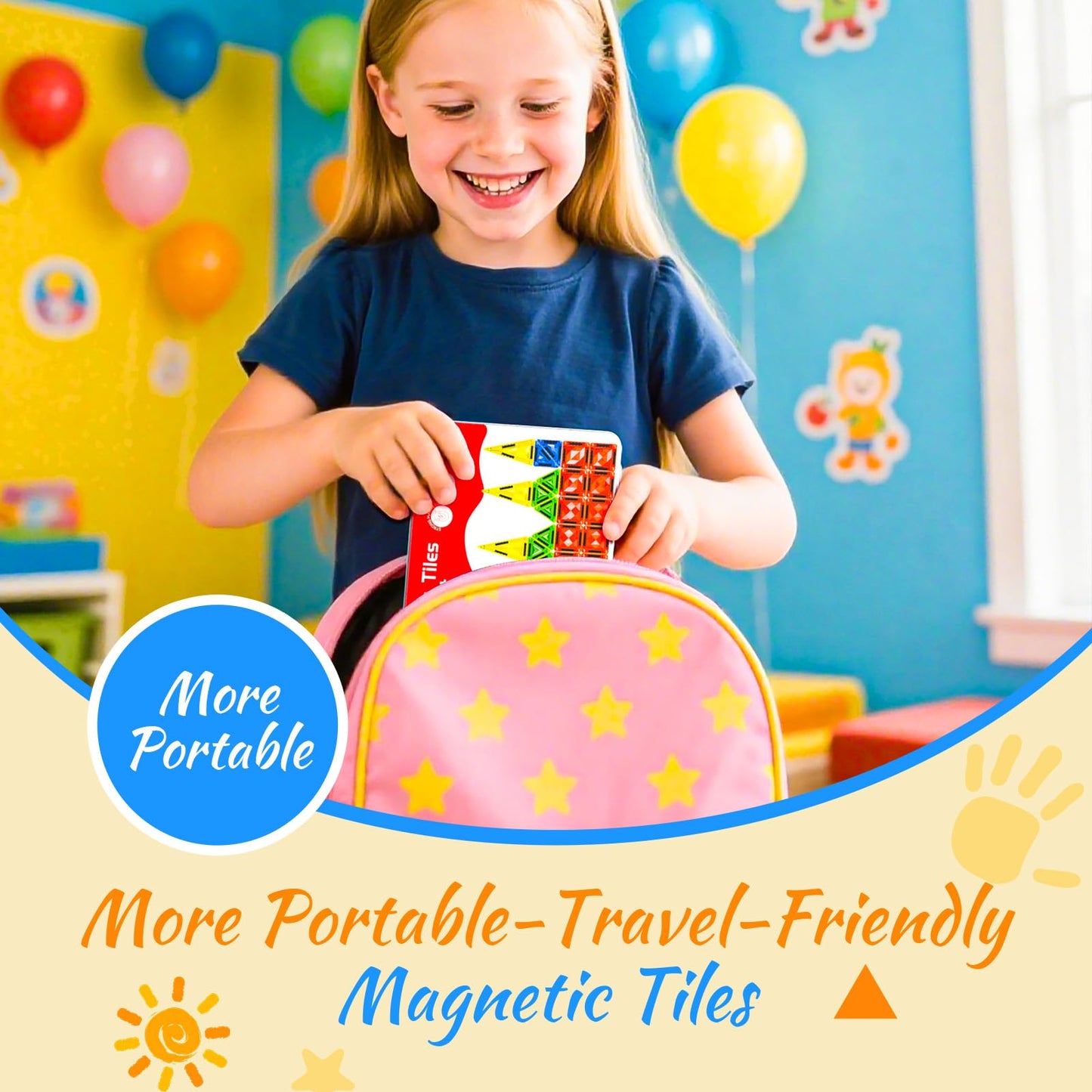 Zupooko Mini Magnetic Tiles – Travel STEM Toy for Kids 3-8 with Metal Storage Box