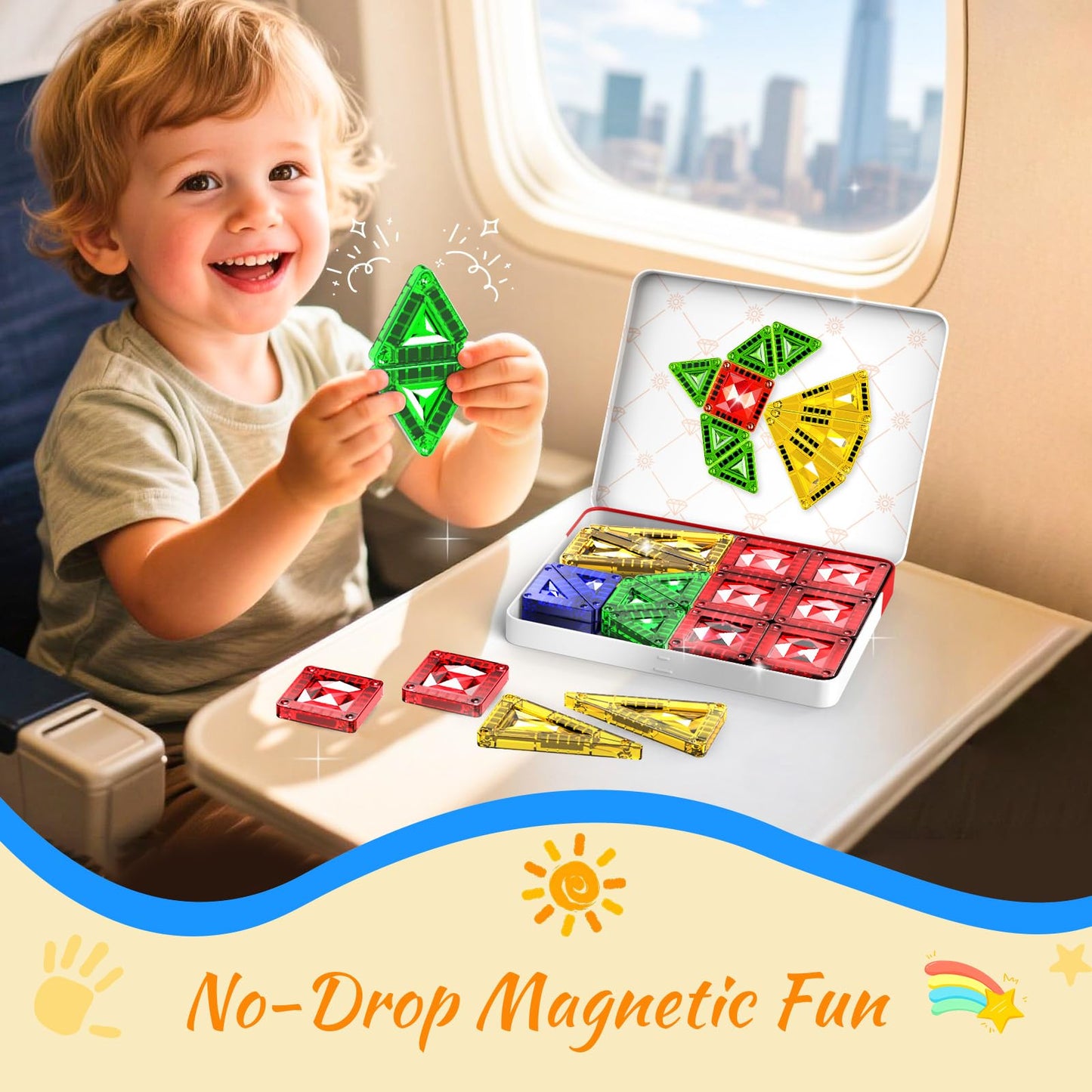 Zupooko Mini Magnetic Tiles – Travel STEM Toy for Kids 3-8 with Metal Storage Box