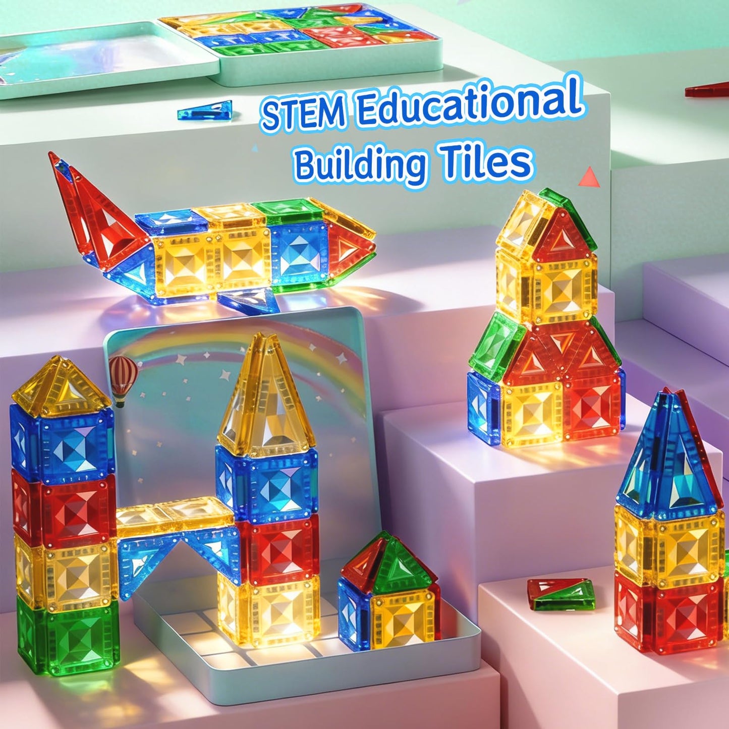 Zupooko 60-Piece Magnetic Tiles for Kids 3-8 | Travel STEM Toy