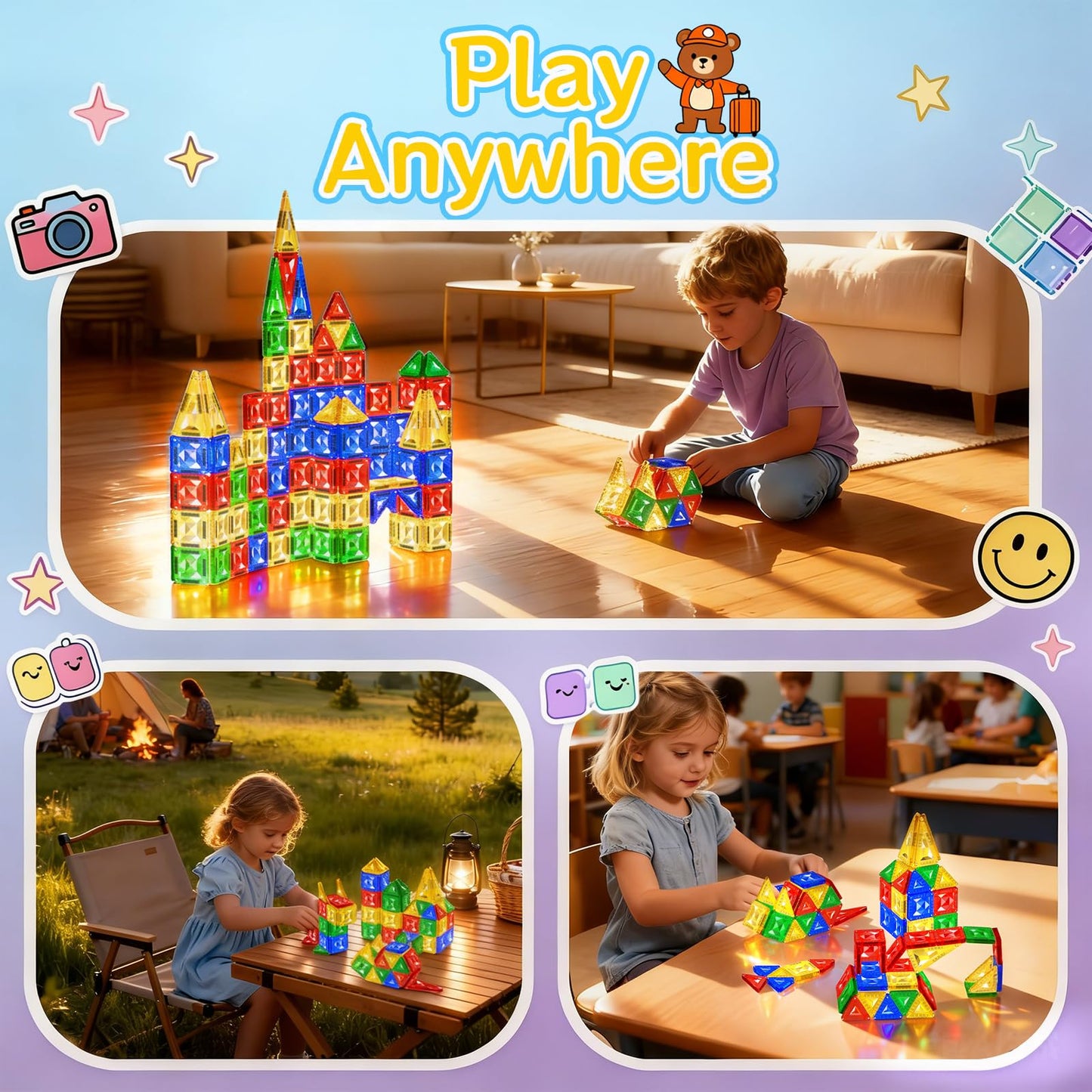 Zupooko 60-Piece Magnetic Tiles for Kids 3-8 | Travel STEM Toy