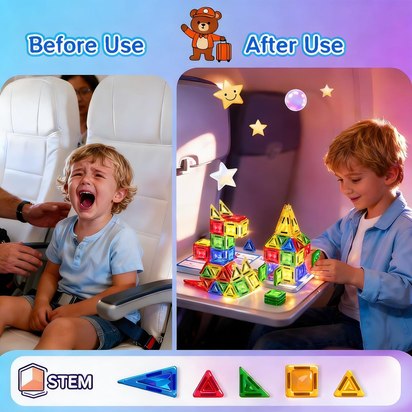 Zupooko 60-Piece Magnetic Tiles for Kids 3-8 | Travel STEM Toy