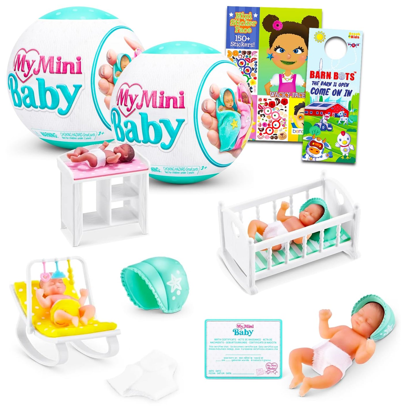 Zuru My Mini Baby Mystery Toy Set – Bundle with 2 Series 1 Balls, Stickers & Door Hanger | For Kids