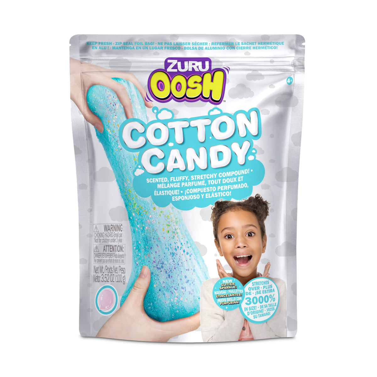 Oosh Cotton Candy Large 100g Foil Bag by ZURU Oosh – Fluffy Stretch Slime (Bubble Gum)