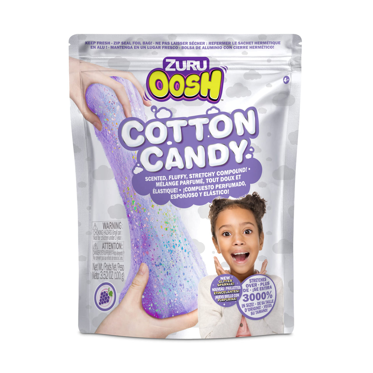 ZURU Oosh Cotton Candy Large Foil Bag 100g (Grape) – Fluffy Slime Expands 3000%
