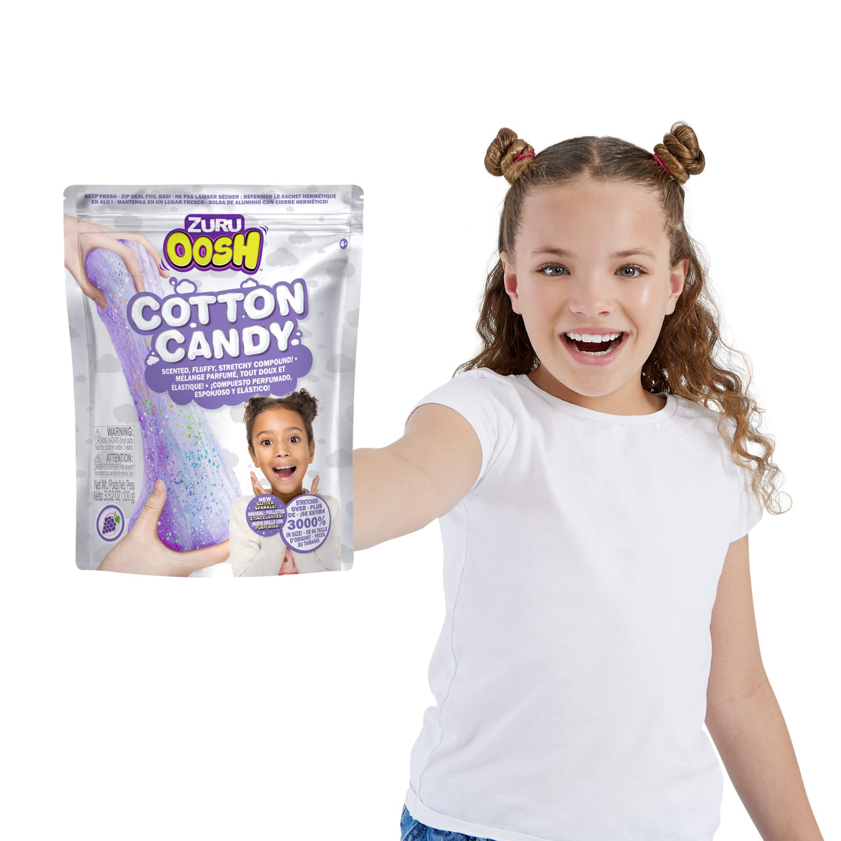 ZURU Oosh Cotton Candy Large Foil Bag 100g (Grape) – Fluffy Slime Expands 3000%