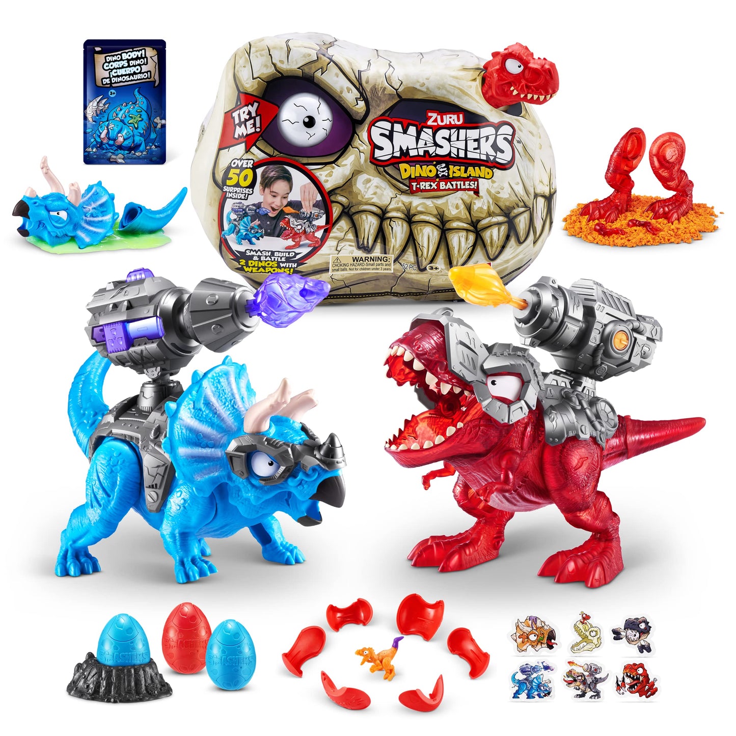 ZURU SMASHERS Dino Island T-Rex Battles (Red Version) - 50+ Surprises & Dino Battle Toys