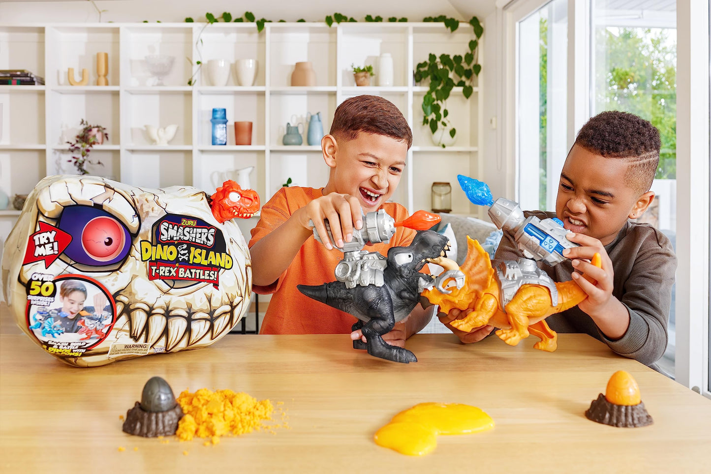 ZURU SMASHERS Dino Island T-Rex Battles (Black Version) – 50+ Surprises, Sand & Slime Battle Set