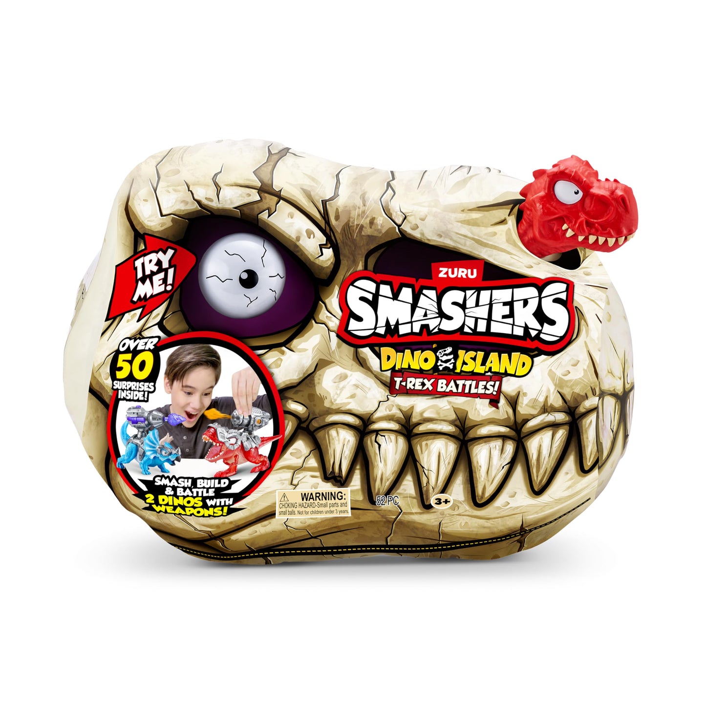 ZURU SMASHERS Dino Island T-Rex Battles (Red Version) - 50+ Surprises & Dino Battle Toys
