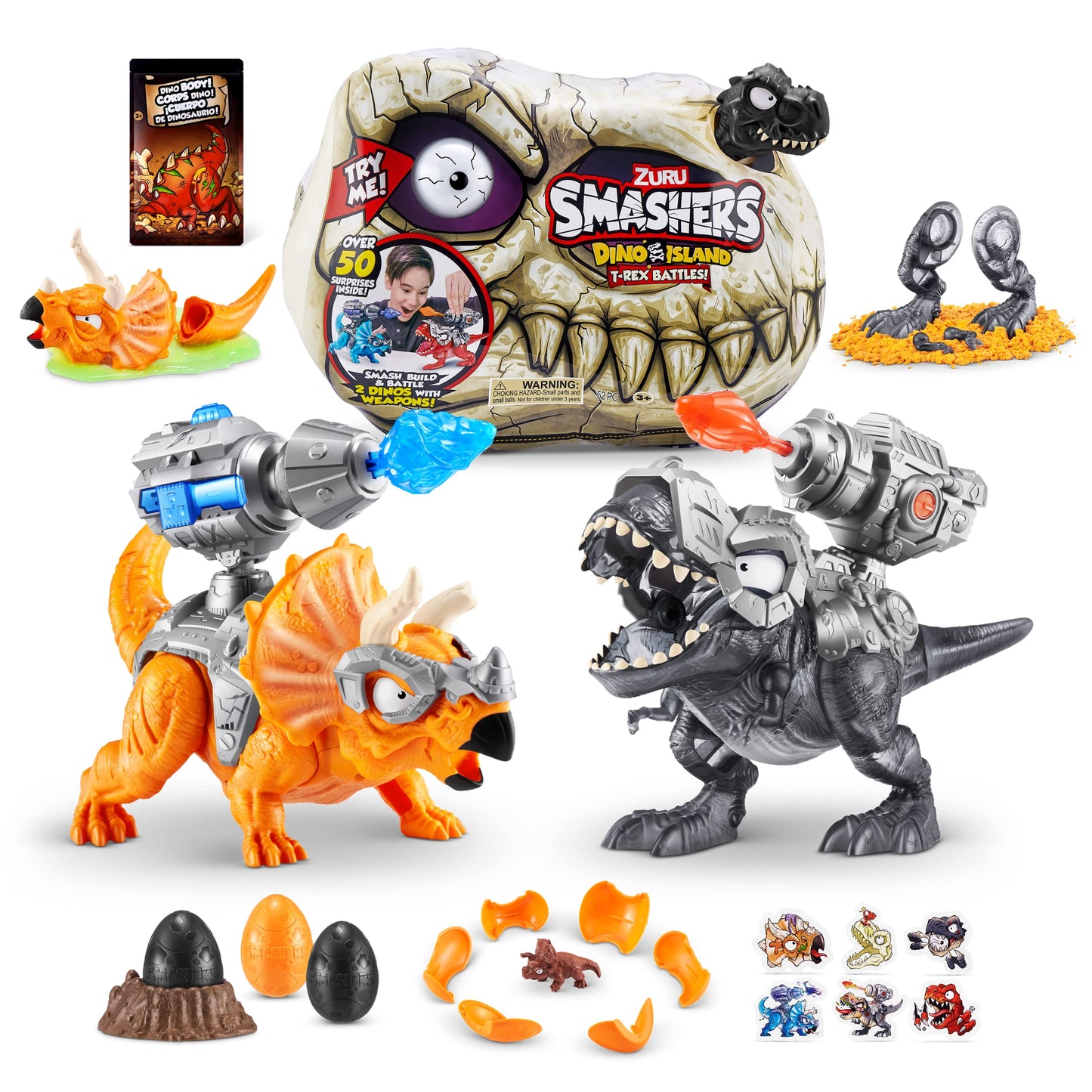ZURU SMASHERS Dino Island T-Rex Battles (Black Version) – 50+ Surprises, Sand & Slime Battle Set