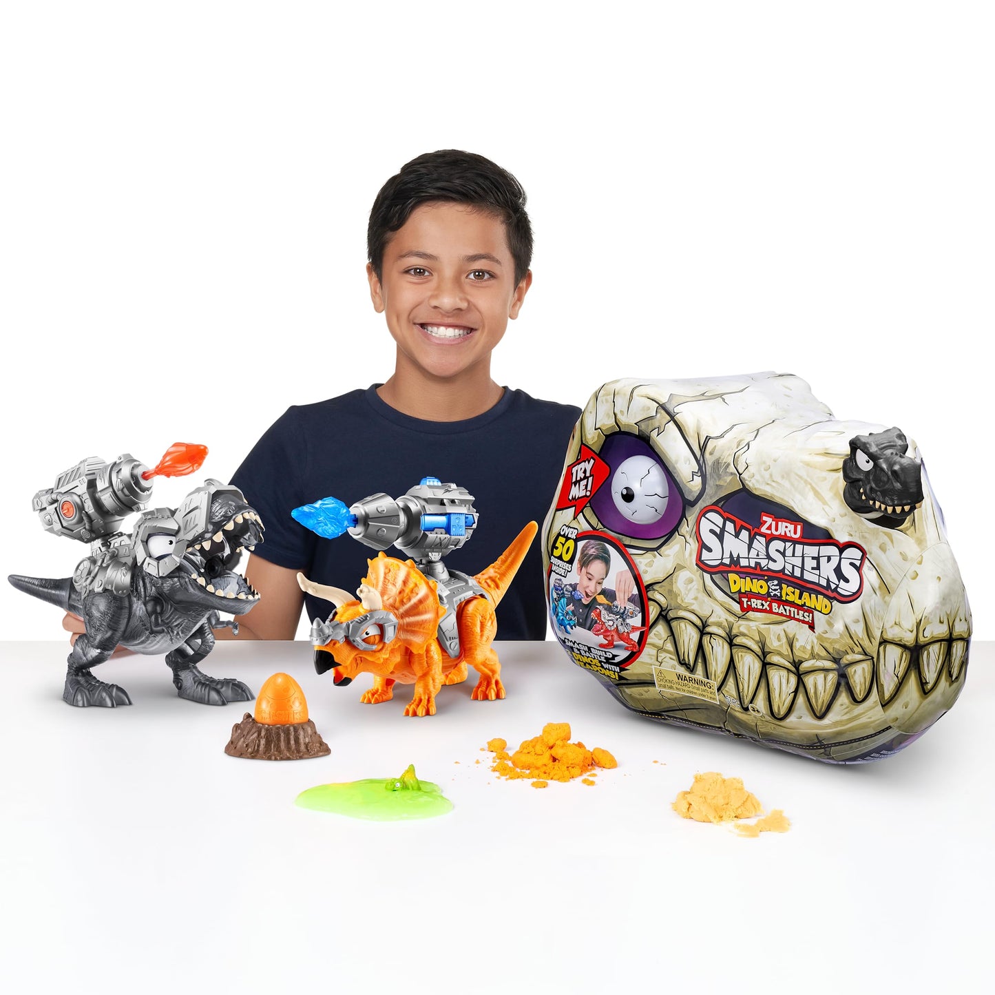 ZURU SMASHERS Dino Island T-Rex Battles (Black Version) – 50+ Surprises, Sand & Slime Battle Set