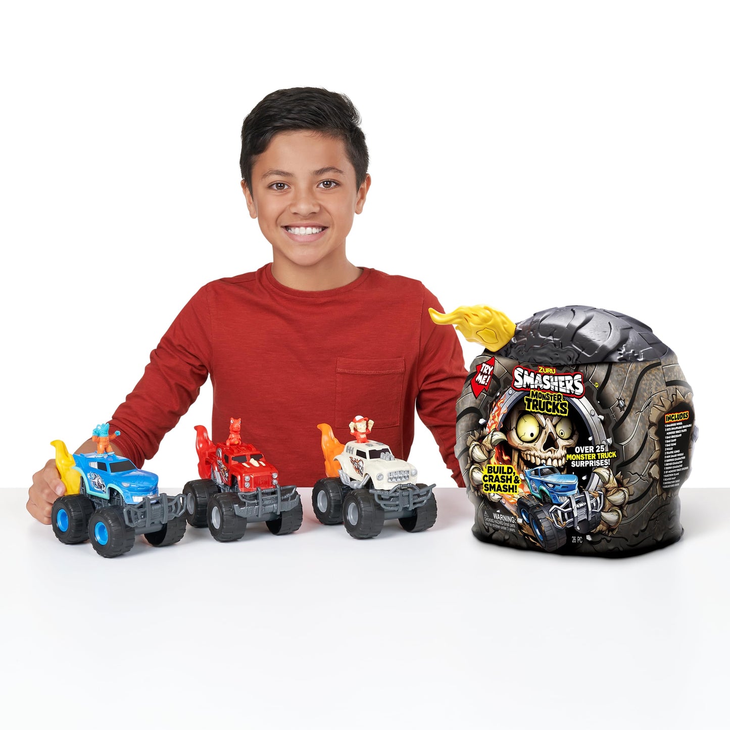 Smashers Monster Truck Surprise (Skull Truck) by ZURU – 25+ Surprises, 3 Trucks, Smash, Slime & Sand