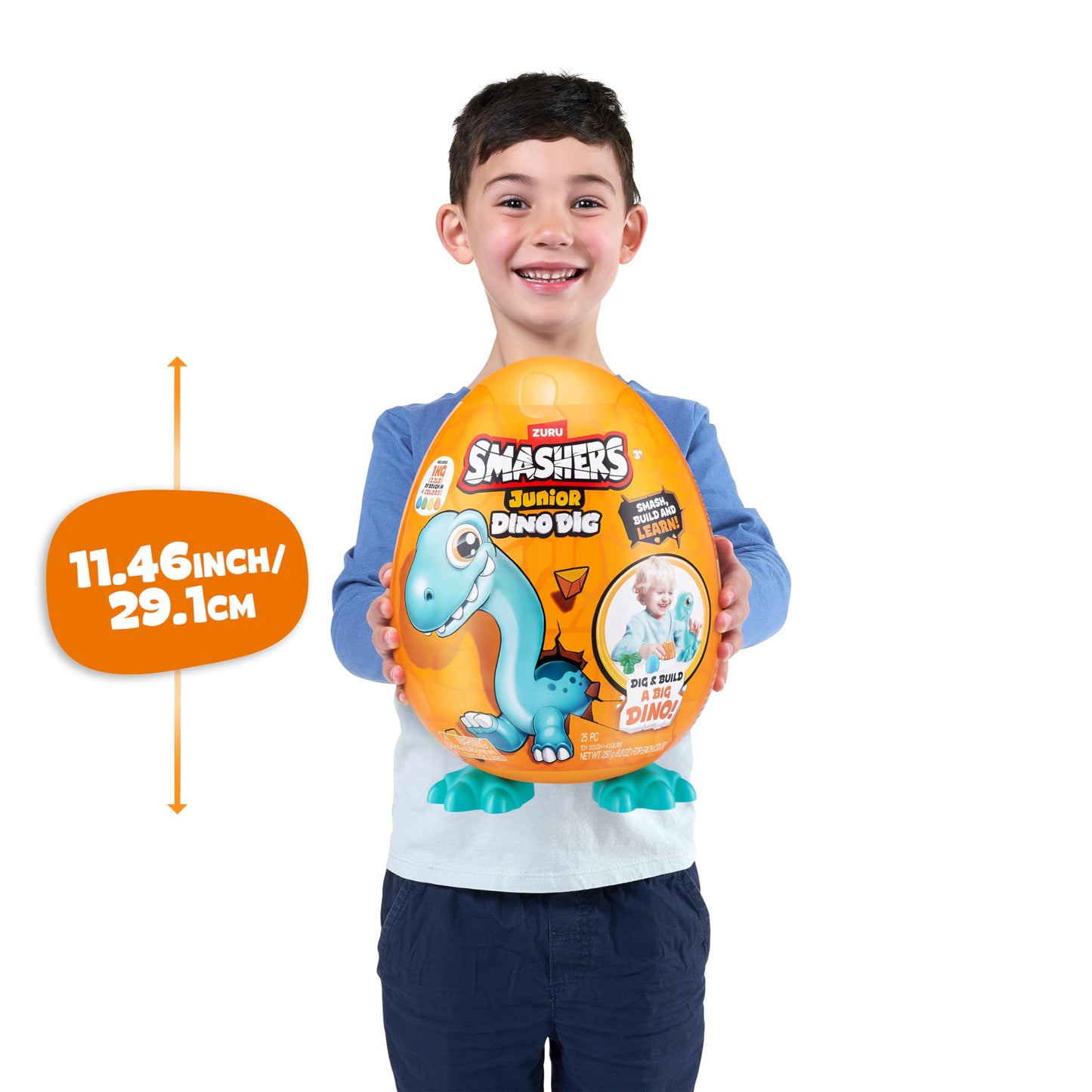 ZURU SMASHERS Smashers Junior Dino Dig Large Egg – Brontosaurus, 25 Surprises