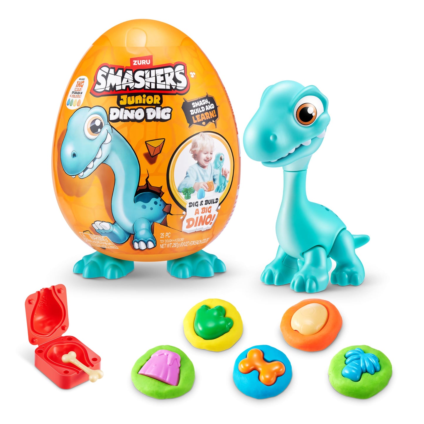 ZURU SMASHERS Smashers Junior Dino Dig Large Egg – Brontosaurus, 25 Surprises