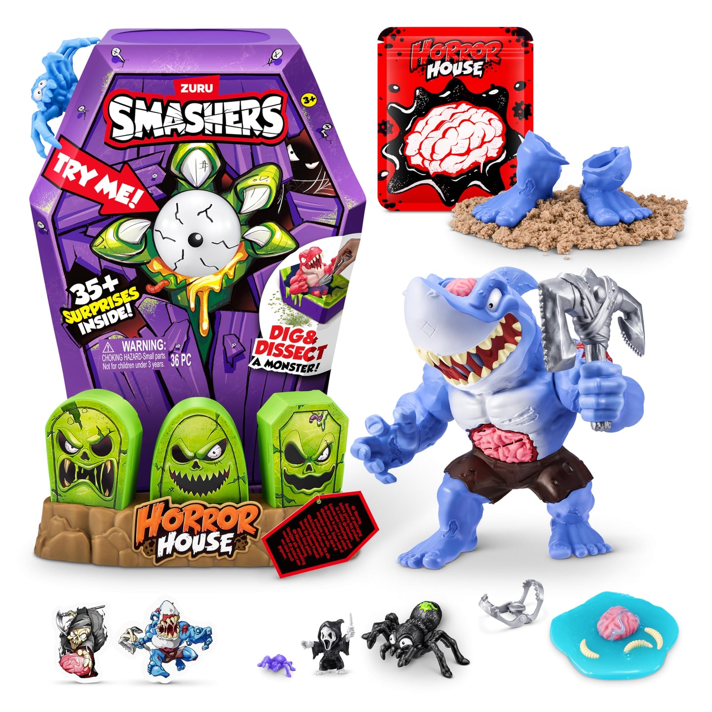 Smashers Mega Horror House (Blue) by ZURU – 35+ Surprises, Lights & Sounds Interactive Monster Toy