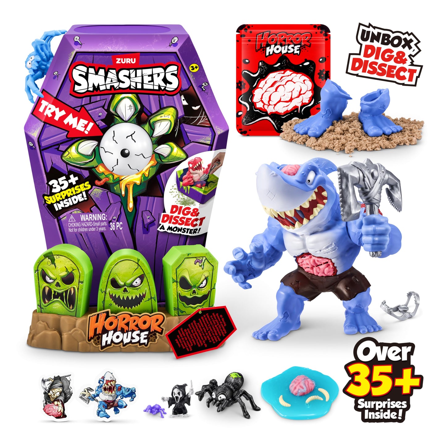 Smashers Mega Horror House (Blue) by ZURU – 35+ Surprises, Lights & Sounds Interactive Monster Toy