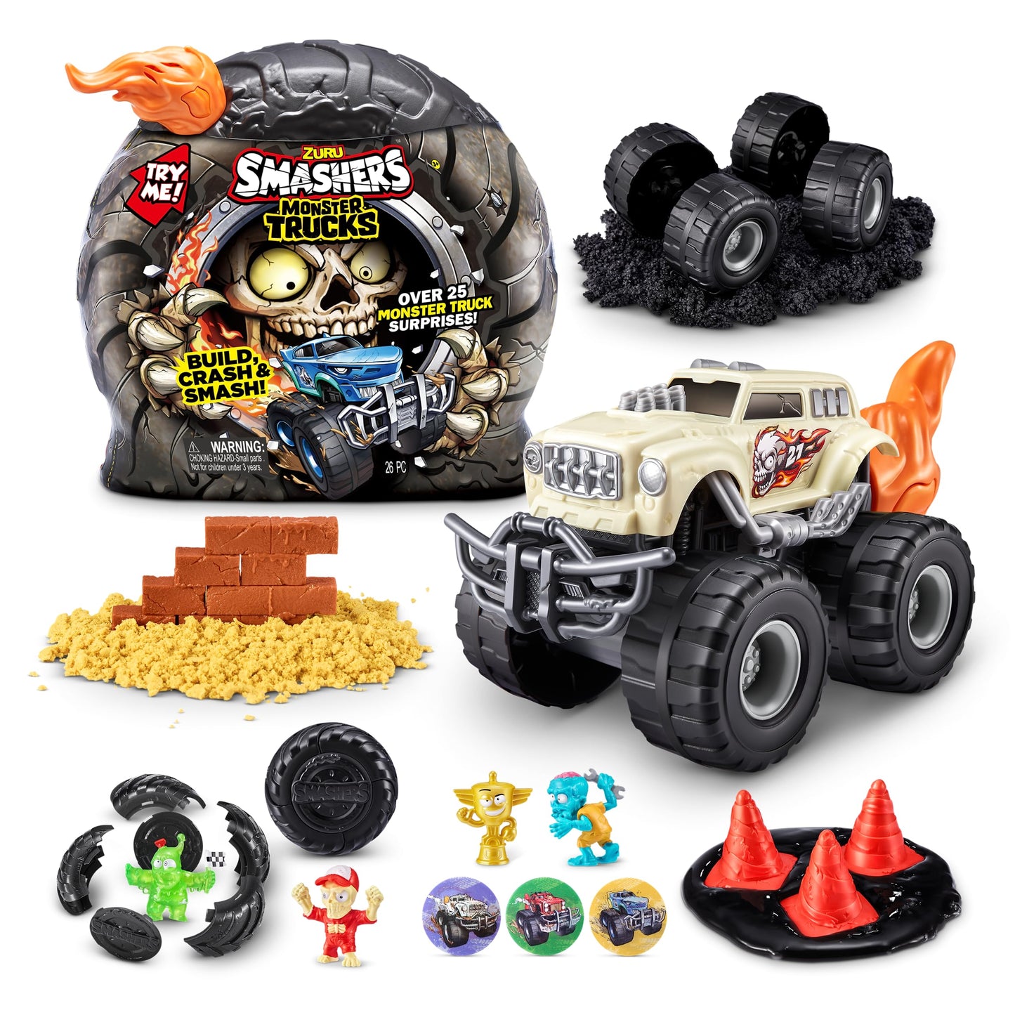 Smashers Monster Truck Surprise (Skull Truck) by ZURU – 25+ Surprises, 3 Trucks, Smash, Slime & Sand