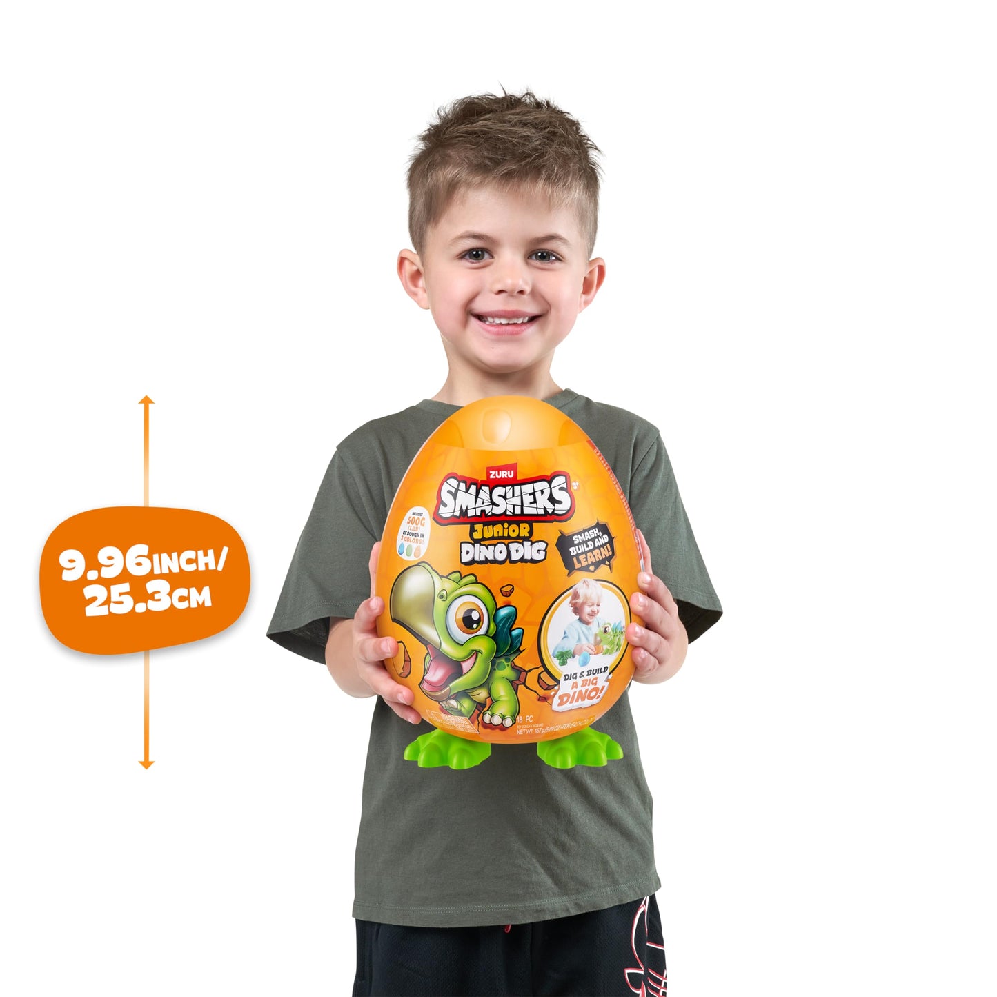 ZURU SMASHERS Junior Dino Dig Small Egg – 18 Surprises, 500g Dino Dough, Build and Explore