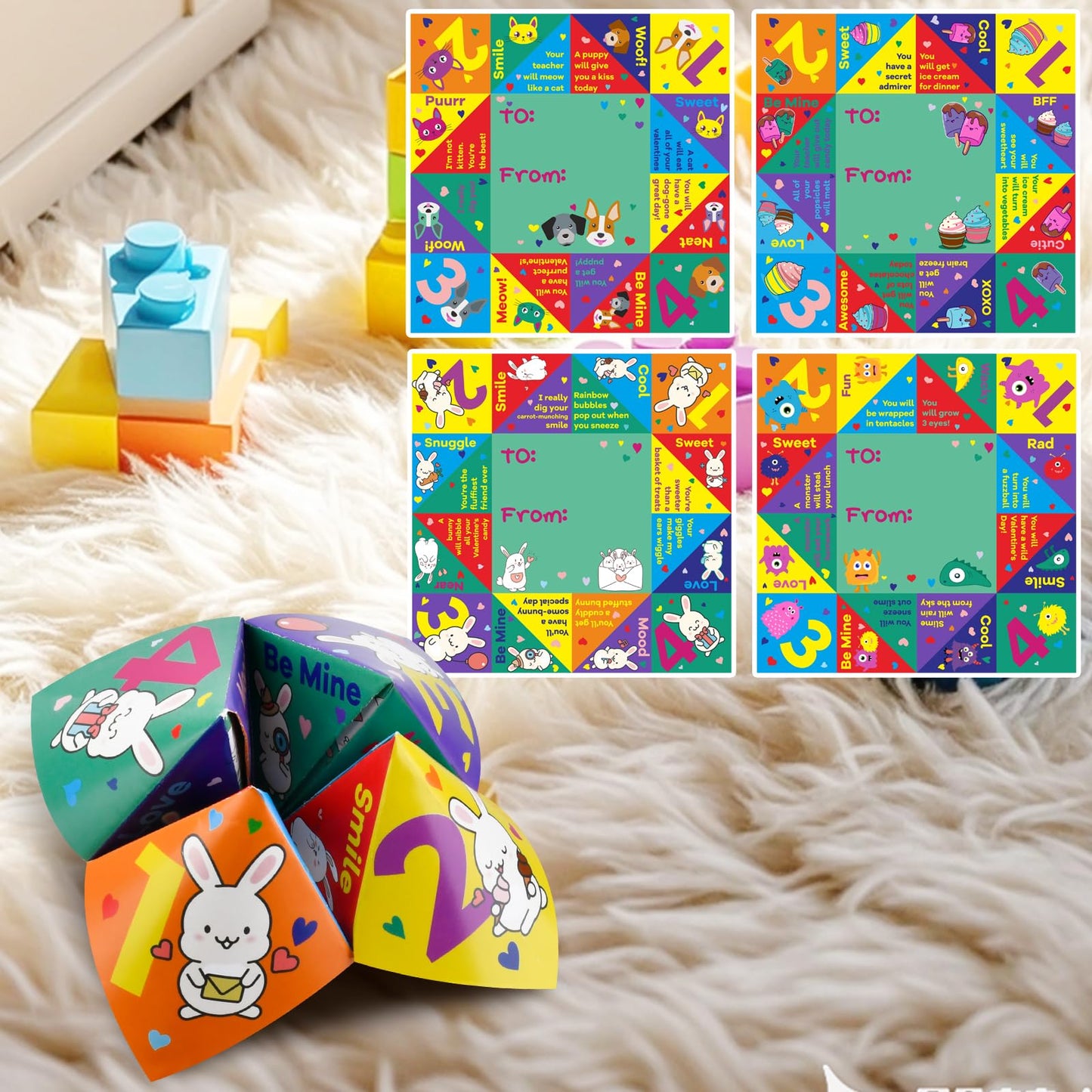 Zutcogo Valentines Day Cards for Kids – 28-Pack Cootie Catcher Classroom Set