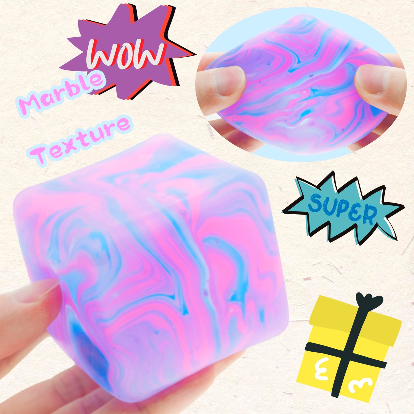 Zuvooi Stress Cube – Gel-Filled Fidget Toy for Kids & Adults, Calming High-Density Squeeze Ball