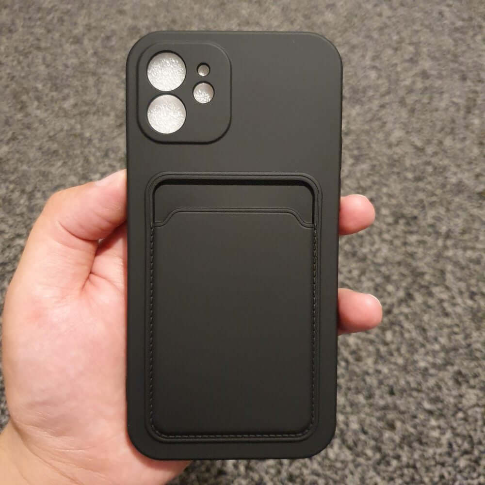 Liquid Silicone Black Case With Card Slot - For iPhone 12