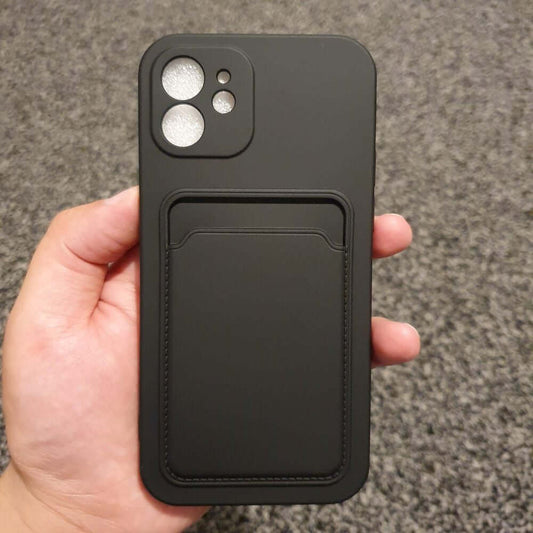 Liquid Silicone Black Case With Card Slot - For iPhone 12