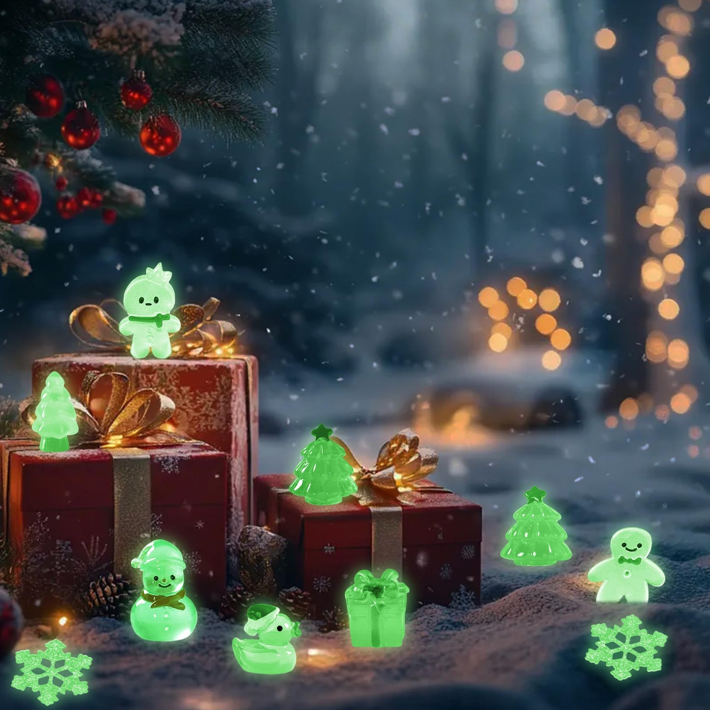 ZXSWEET 60 PCS Christmas Mini Resin Figures Glow in the Dark – Dollhouse, Aquarium, Garden Ornaments