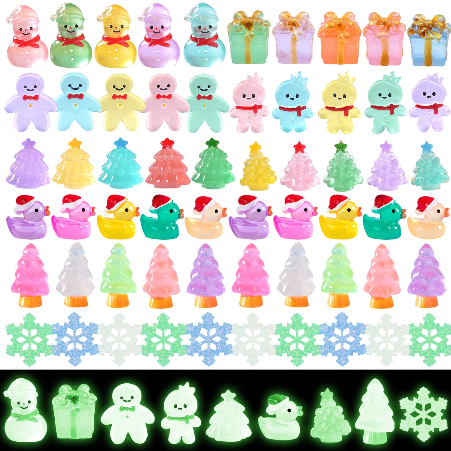 ZXSWEET 60 PCS Christmas Mini Resin Figures Glow in the Dark – Dollhouse, Aquarium, Garden Ornaments