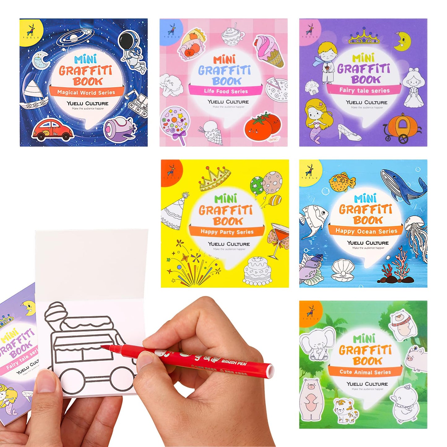 Zxvskr 6-Pack Mini Coloring Books – Pocket 3x3 Inches, 300 Pages, On-The-Go Creativity