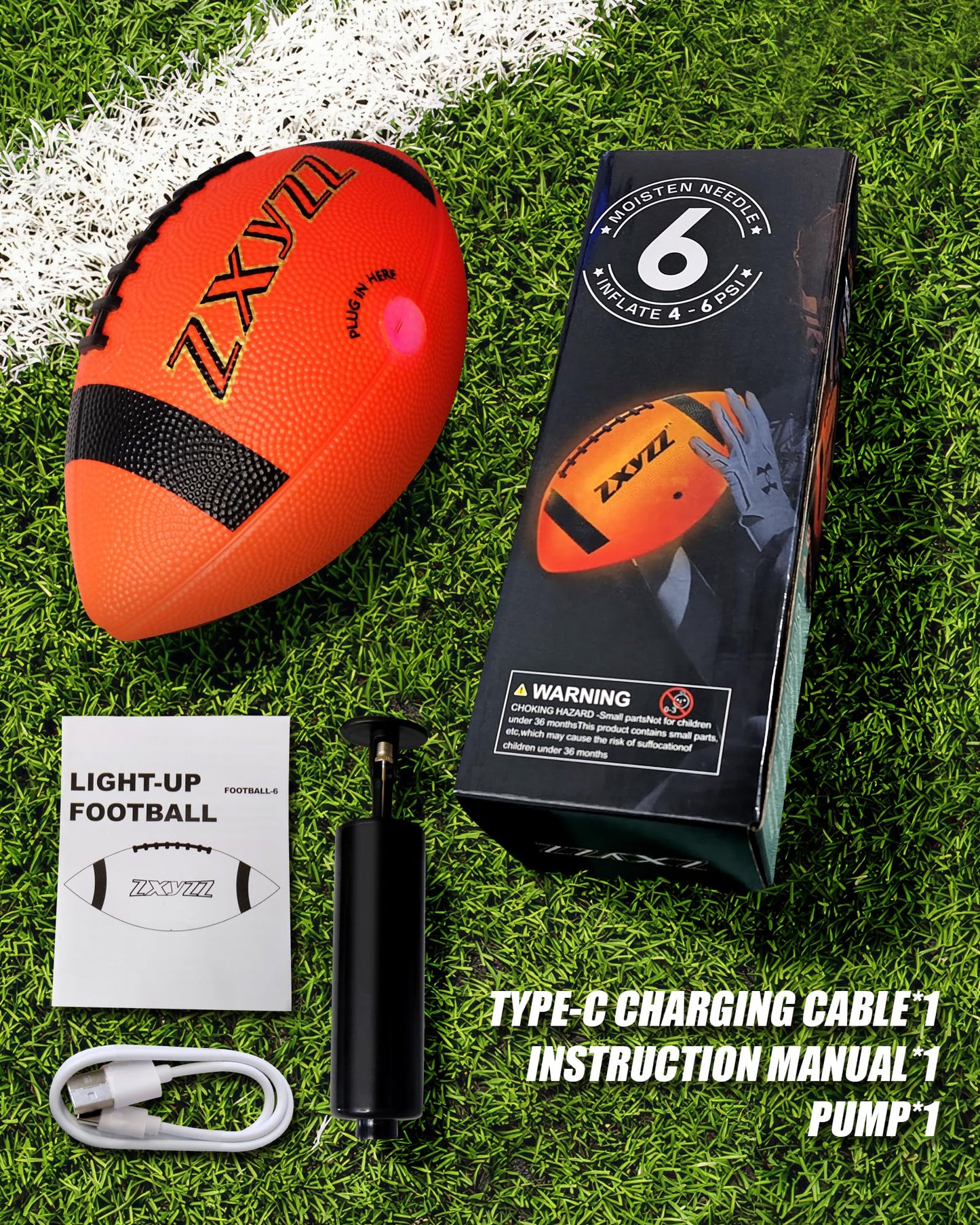 Zxyzz Glow in the Dark Football – USB-C Rechargeable, Size 6, for Kids Aged 6-14