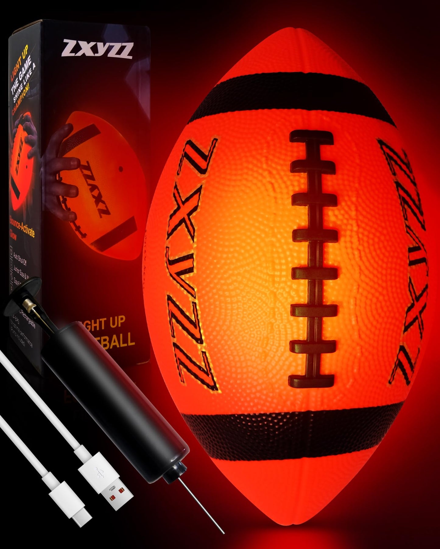 Zxyzz Glow in the Dark Football – USB-C Rechargeable, Size 6, for Kids Aged 6-14