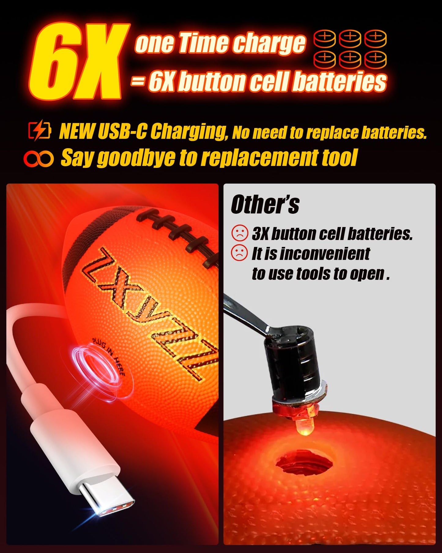 Zxyzz Glow in the Dark Football – USB-C Rechargeable, Size 6, for Kids Aged 6-14