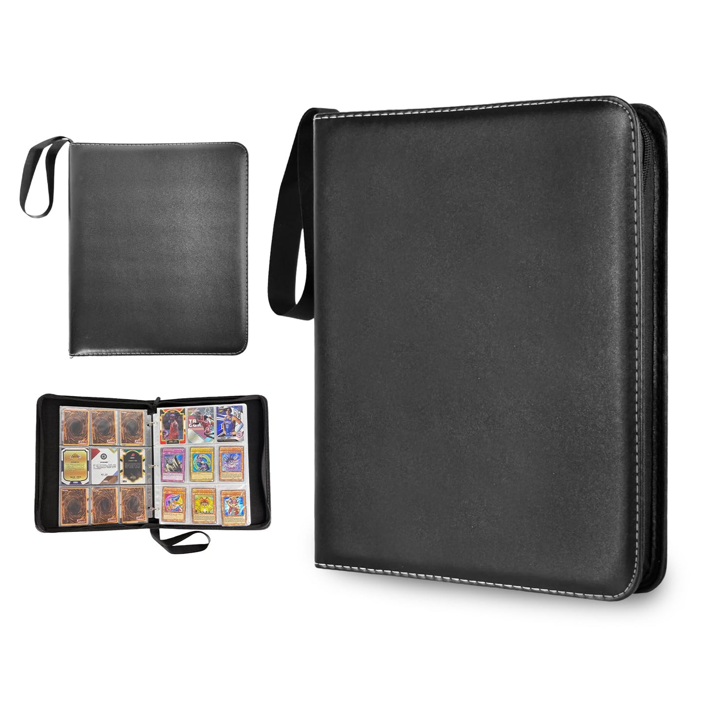 ZYAXWN 9 Pocket Card Binder — 990 Card Capacity, Waterproof PU Leather, Zippered Album with 55 Removable Pages