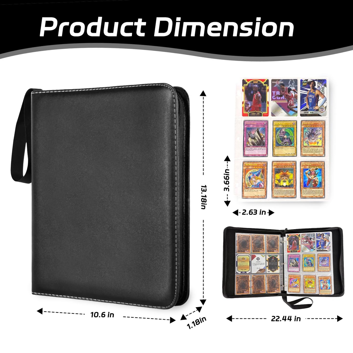 ZYAXWN 9 Pocket Card Binder — 990 Card Capacity, Waterproof PU Leather, Zippered Album with 55 Removable Pages