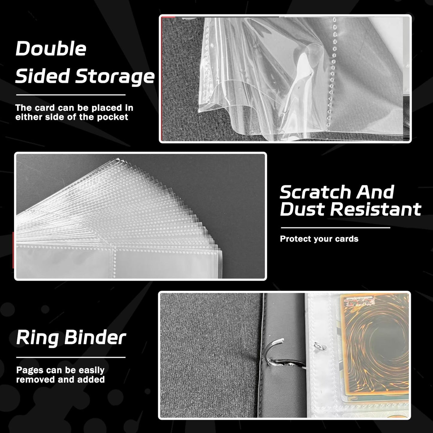 ZYAXWN 9 Pocket Card Binder — 990 Card Capacity, Waterproof PU Leather, Zippered Album with 55 Removable Pages
