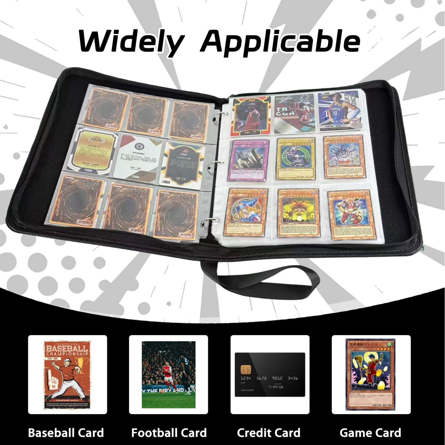 ZYAXWN 9 Pocket Card Binder — 990 Card Capacity, Waterproof PU Leather, Zippered Album with 55 Removable Pages