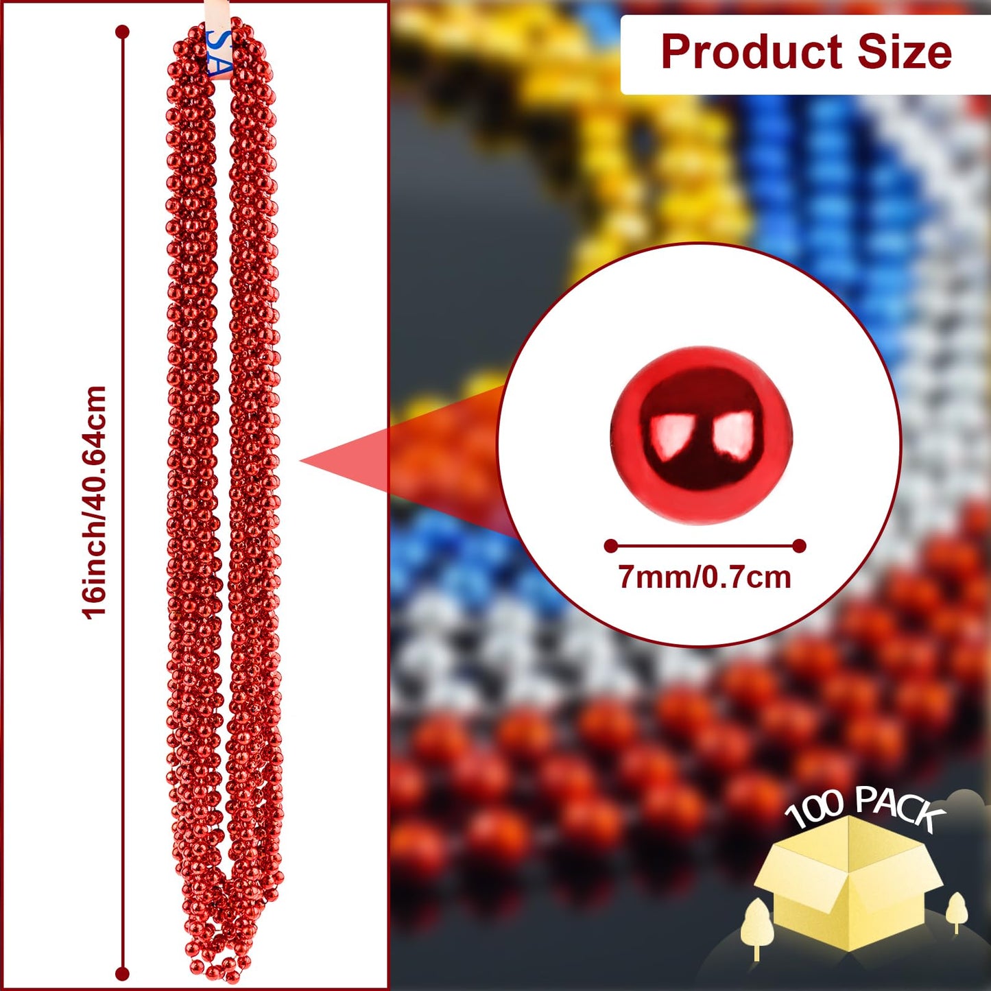 ZYFLSQ 100 Pcs 33-Inch 7mm Metallic Red Mardi Gras Beads Necklaces – Party Favors & Parade Accessories