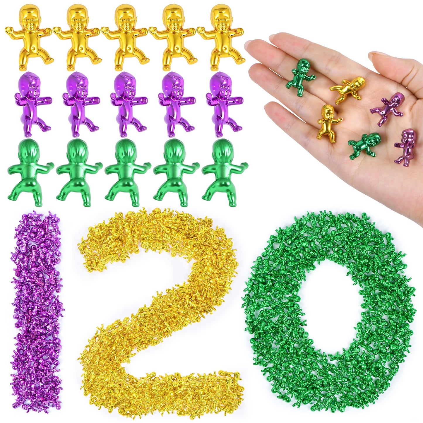 ZYFLSQ 120 Pcs King Cake Babies – 1-Inch Mardi Gras Mini Figures in Purple Green Gold