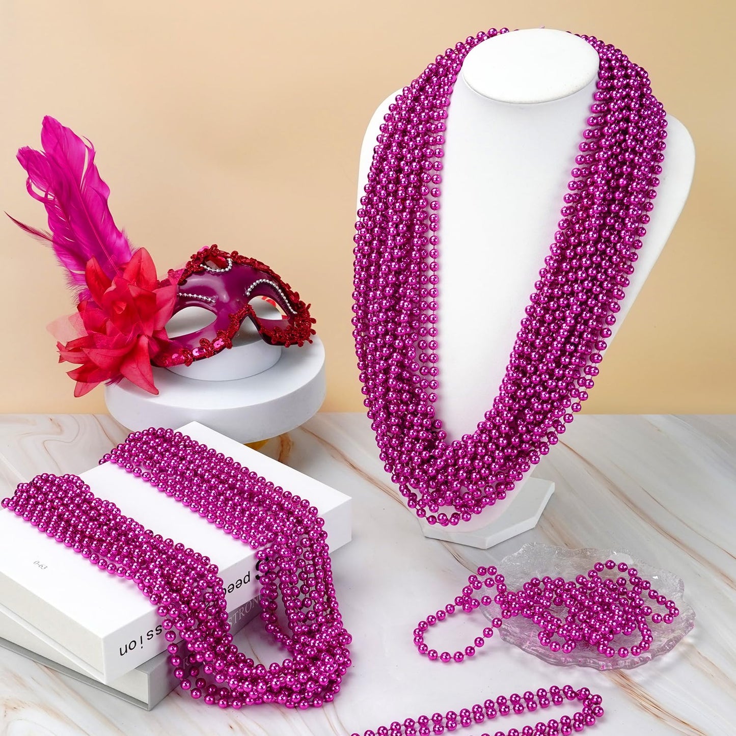 ZYFLSQ 100 Pcs 33in Metallic Hot Pink Beads Necklaces – Mardi Gras Bulk