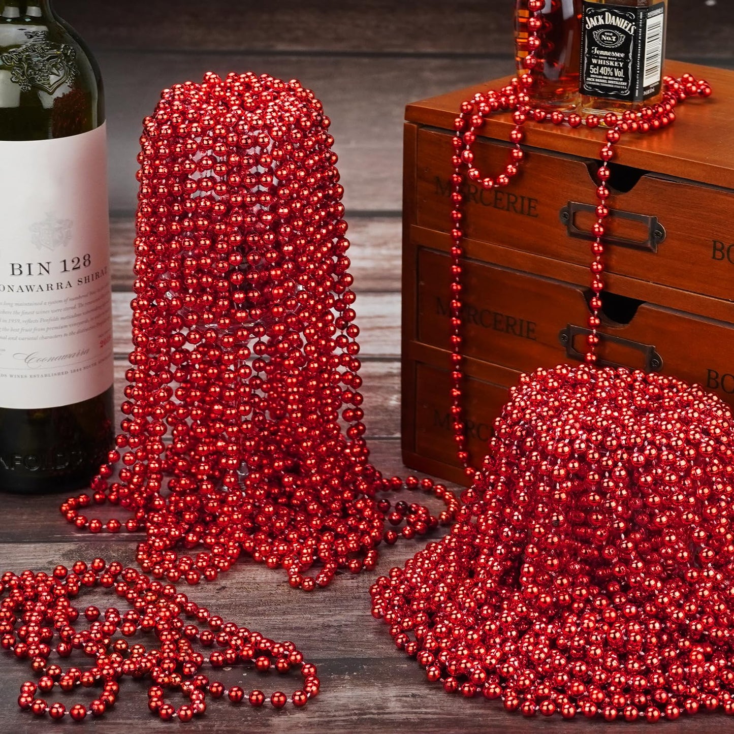 ZYFLSQ 100 Pcs 33-Inch 7mm Metallic Red Mardi Gras Beads Necklaces – Party Favors & Parade Accessories