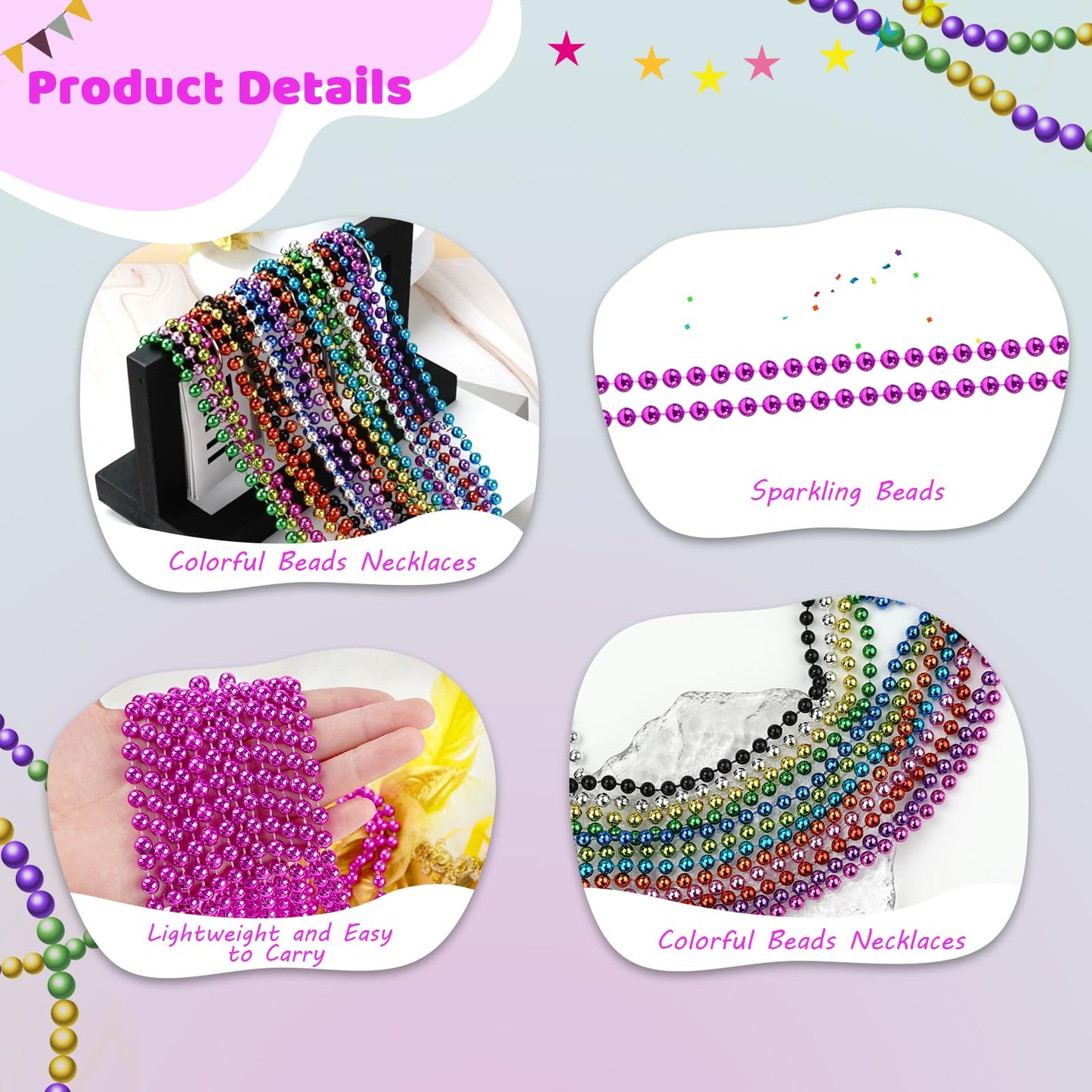 ZYFLSQ 100 Pcs 33in Metallic Hot Pink Beads Necklaces – Mardi Gras Bulk