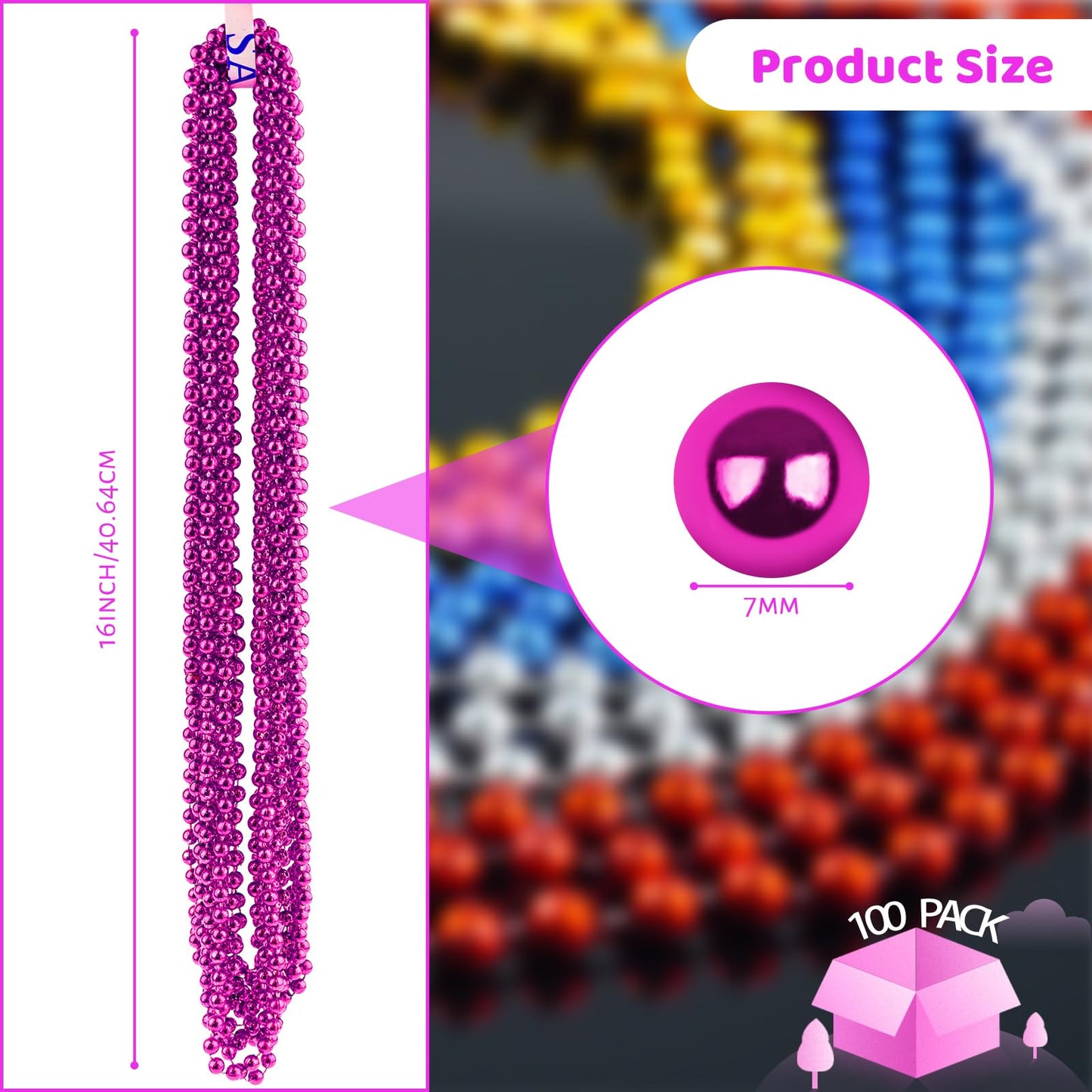 ZYFLSQ 100 Pcs 33in Metallic Hot Pink Beads Necklaces – Mardi Gras Bulk