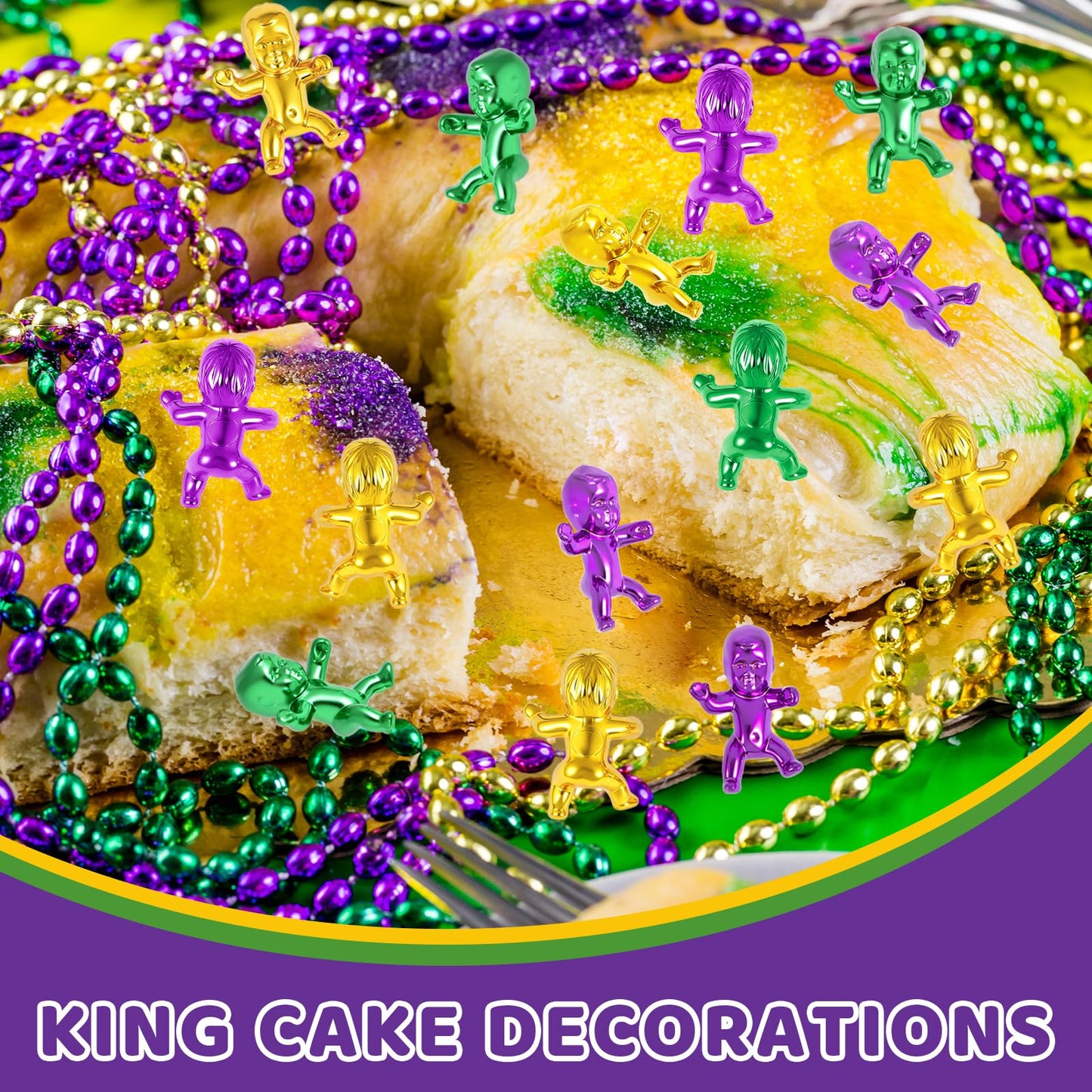 ZYFLSQ 120 Pcs King Cake Babies – 1-Inch Mardi Gras Mini Figures in Purple Green Gold