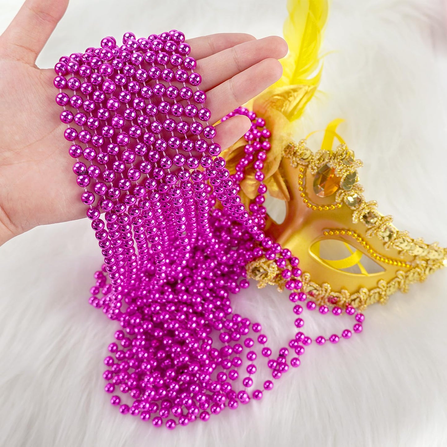 ZYFLSQ 100 Pcs 33in Metallic Hot Pink Beads Necklaces – Mardi Gras Bulk
