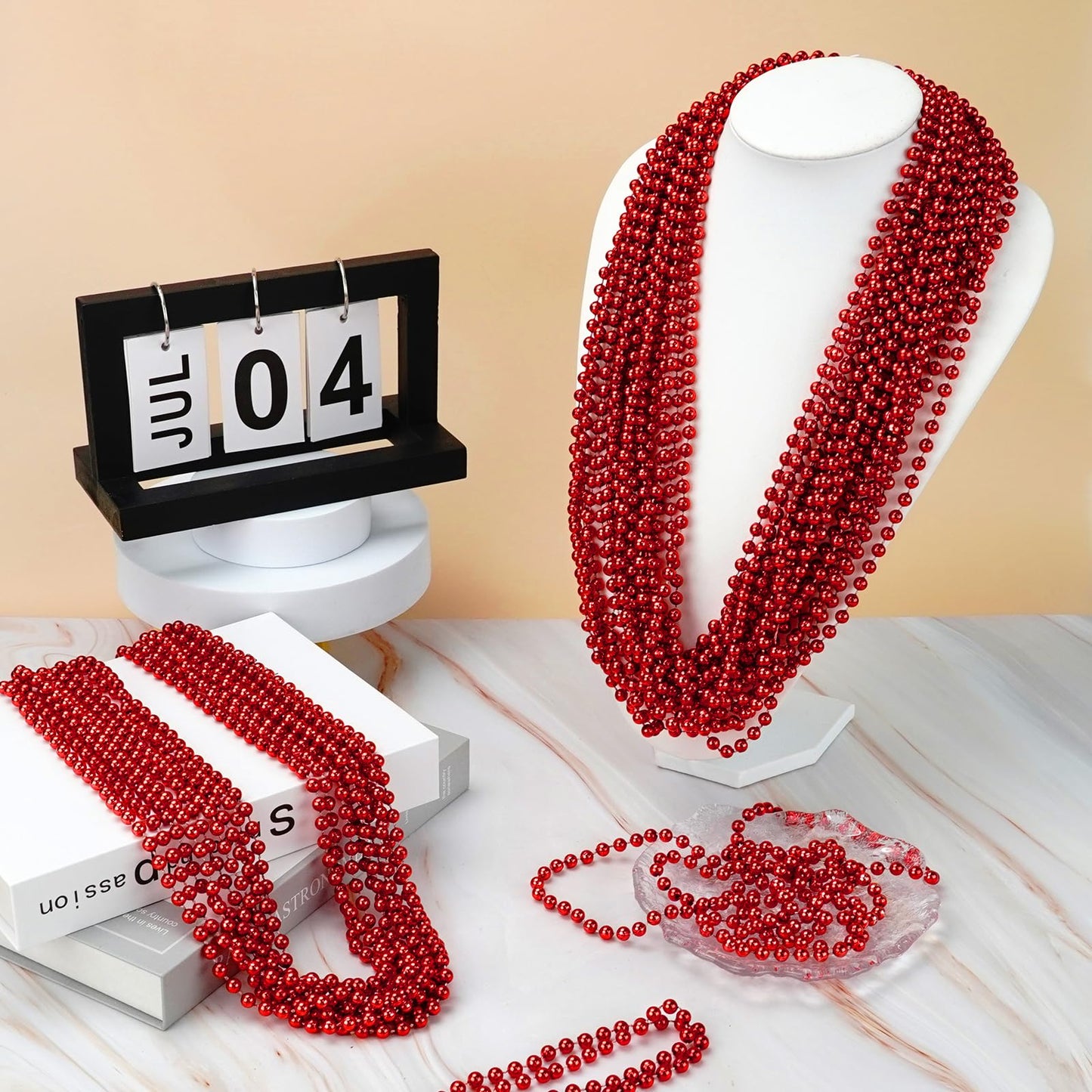 ZYFLSQ 100 Pcs 33-Inch 7mm Metallic Red Mardi Gras Beads Necklaces – Party Favors & Parade Accessories